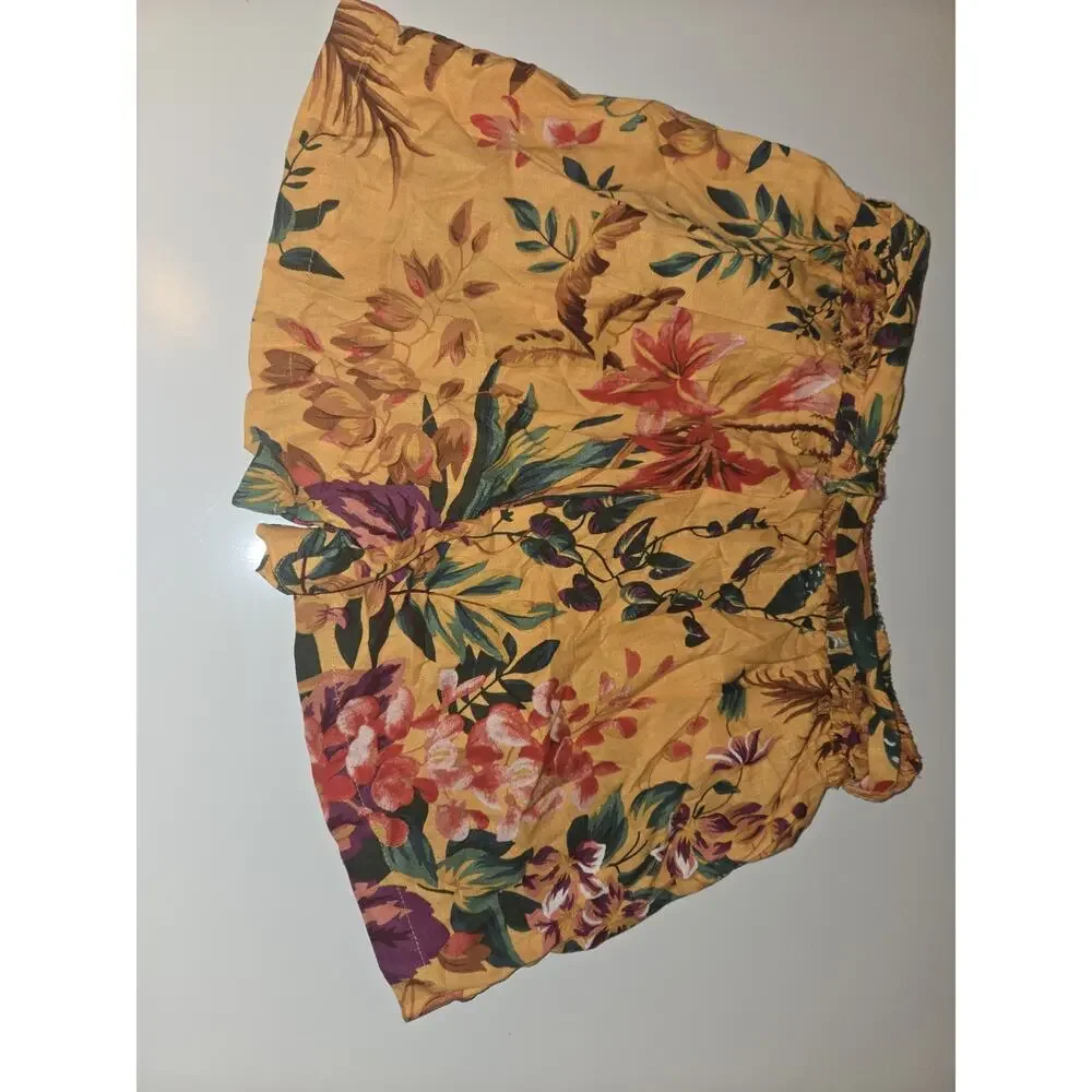 Rachel Rachel Roy Shorts Womens S Floral Linen Blend Belted Mustard Tropical NWT